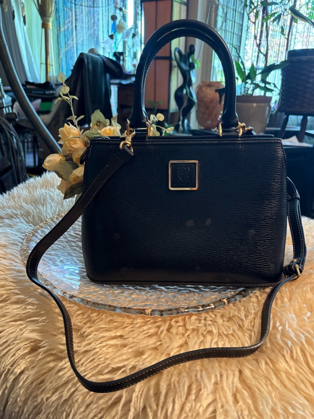 🖤 Nina Ricci Black Vintage Textured Leather Top Handle Crossbody Structured Bag - Picture 3 of 17